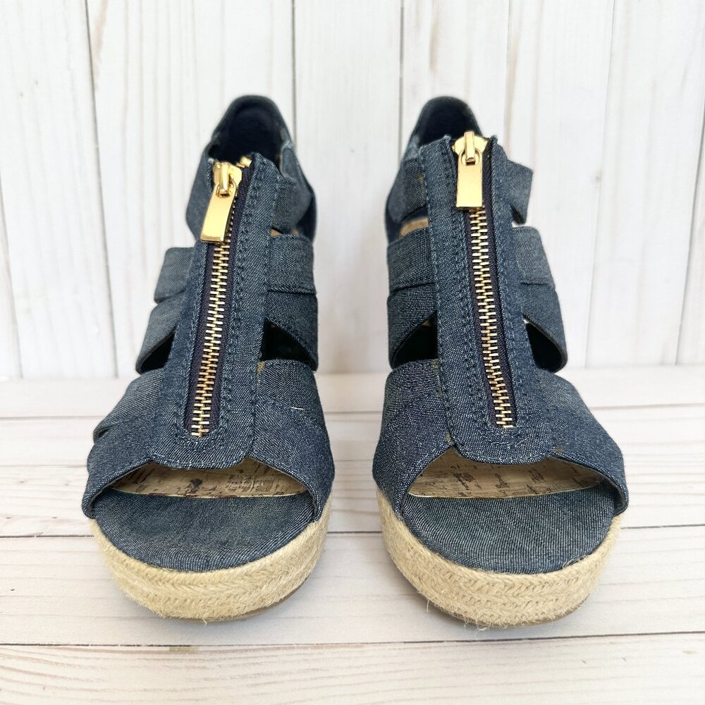 Denim 4 inch Wedge Heels with Zipper, Size 8.5